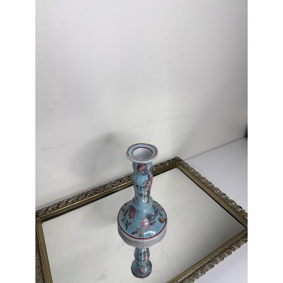 Mid 20th Century Floral Hand Painted Chinese Famille Rose Candlestick Holder - Picture 4 of 9